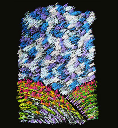 hills, sky and flowers in modern pastel by Randall Street, RStreet