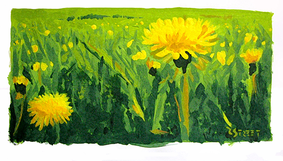 modern art of dandelions - greens and yellows