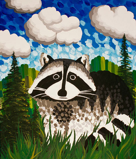 modern art of a racoon in the hills and mountains